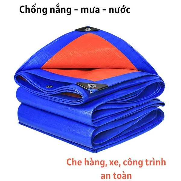 Bạt che công trình xanh cam may viền bấm khuy ô dê chống rách chịu lực tốt