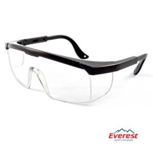 Kính bảo hộ Everest EV105W mắt kính trắng trong suốt chống bụi chống tia UV hiệu quả gọng đen điều chỉnh linh hoạt.