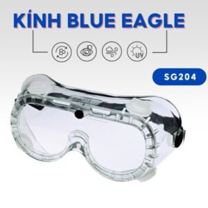 Hình ảnh kính bảo hộ chống hóa chất Blue Eagle SG204 màu trong suốt, thiết kế ôm sát bảo vệ mắt khỏi hóa chất, sương mù và tia UV, lý tưởng cho môi trường phòng thí nghiệm hoặc công nghiệp.