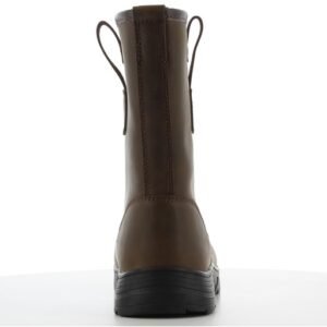 Boot Safety Jogger Alaska nhìn từ phía sau, gót da nâu đường may dọc, hai quai kéo ở mép cổ, đế đen bản rộng