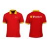 Áo thun polo TC đỏ cổ vàng in logo doanh nghiệp