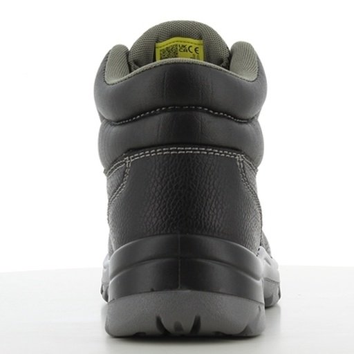Giày Safety Jogger Bestboy S3 – góc gót sau Giày Safety Jogger Bestboy S3 nhìn từ phía sau, cổ cao có quai kéo, đệm cổ, đế PU xám bản rộng