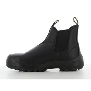 Mặt trong boot Bestfit kiểu chelsea đen, mảng chun co giãn ở cổ, quai kéo, thân trơn, đế PU/PU đen dày