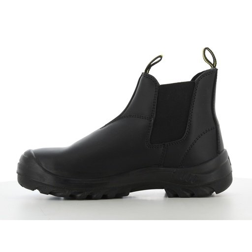 Boot Bestfit – góc nhìn mặt trong Mặt trong boot Bestfit kiểu chelsea đen, mảng chun co giãn ở cổ, quai kéo, thân trơn, đế PU/PU đen dày