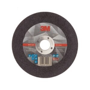 Đá cắt 3M Silver đường kính 105mm màu đen, nhãn tròn bạc ở giữa in logo 3M đỏ và thông số, lỗ trục 15,88mm