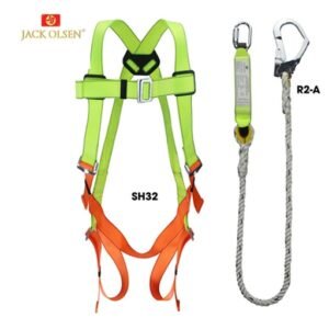 Bộ dây an toàn chống sốc Jack Olsen JO302 gồm đai toàn thân SH32 vàng chanh cam và dây thừng R2A một nhánh có giảm sốc