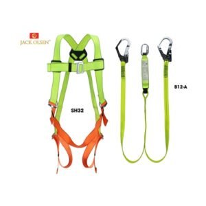 Bộ dây an toàn toàn thân Jack Olsen JO303 gồm đai SH32 vàng chanh cam và dây giảm sốc B12A hai móc thép