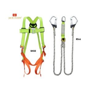 Bộ dây an toàn chống sốc Jack Olsen JO304 gồm đai toàn thân SH32 vàng chanh cam và dây thừng R5A có giảm sốc
