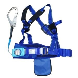 Dây an toàn nửa thân SSEDA Hàn Quốc màu xanh nước biển, hộp dây tự thu có nút bấm, móc thép lớn, túi đựng đồ