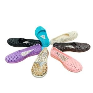 Giày nhựa nữ Hoa San nhiều màu tím, hồng, trắng, xanh, đen xếp hình quạt, thân đục lỗ hoa văn thoáng khí