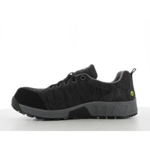Mặt trong giày Safety Jogger Econila S1 Low, thân xám đen vân melange, logo ESD vàng gần gót, đế xám hai lớp