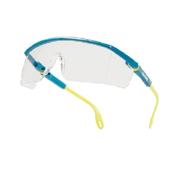 Kính bảo hộ Delta Plus Venitex Kilimanjaro mắt kính trong suốt, viền trên màu xanh dương, càng xanh phối đầu càng vàng chanh