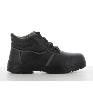 Giày bảo hộ Safety Jogger Labor S3 cổ lửng màu đen nhìn ngang, da Barton vân nhám, đường may xám, đế Phylon/Rubber đen