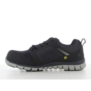 Mặt trong giày Safety Jogger Ligero S1P màu xanh than, logo ESD vàng ở hông, đế Phylon xám dày nhiều gai
