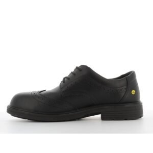 Mặt trong giày Safety Jogger Manager S3S brogue đen, đường đục lỗ trang trí, da Nappa bóng, đế PU/PU đen phẳng