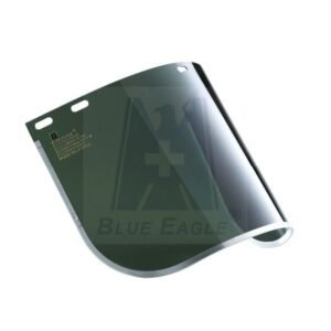 Tấm che mặt cắt mài Blue Eagle FC48G5 bằng polycarbonate xanh lá sẫm, cong theo khuôn mặt, mép trên có lỗ gắn gọng