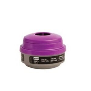 Một phin lọc Honeywell dạng hộp tròn hai tầng, nắp màu tím, thân xám có nhãn thông số in chữ đen, nhìn nghiêng góc thấp