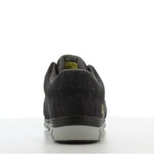 Giày Safety Jogger Morris S1P nhìn từ phía sau, gót xám đen, lót trong màu vàng, đế Phylon/Rubber xám nhạt