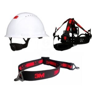 Mũ 3M H-701SFV-UV có lỗ thoáng kèm hệ quai treo 4 điểm núm vặn đen đỏ và băng mồ hôi in logo 3M tách rời