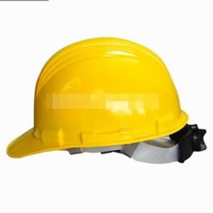 Mũ bảo hộ Hồng Phạm XK04V màu vàng nhìn nghiêng, vỏ ABS bóng gân nổi, vành trước, núm vặn đen phía sau