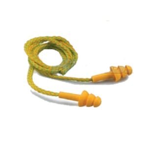 Cặp nút tai chống ồn Proguard EP1363 ba tầng màu vàng cam, có cán cầm, nối bằng dây đeo màu vàng cuộn tròn