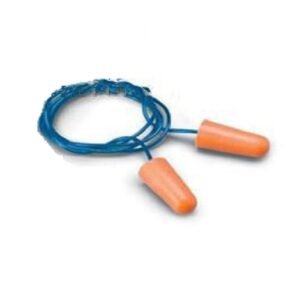 Cặp nút tai chống ồn Proguard FEP 03C bằng mút màu cam hình viên đạn, nối với nhau bằng dây đeo màu xanh dương