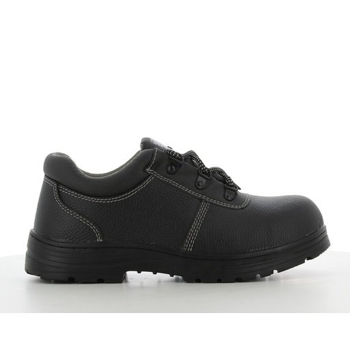 Giày bảo hộ Safety Jogger Rena S3 thấp cổ màu đen nhìn ngang, da Barton Action, đế cao su đen chịu nhiệt