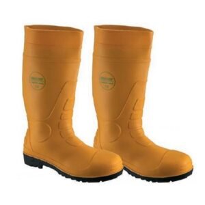 Đôi ủng Proguard R219M mũi thép đế thép màu cam vàng, cổ cao, đế đen gai lớn, nhãn hãng ở cổ, nhìn ngang