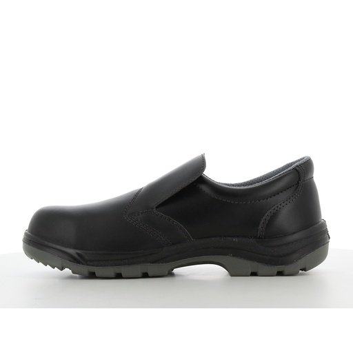 Mặt trong giày lười Safety Jogger X0600 màu đen, da Nappa bóng ít đường may, đế xám chống trơn